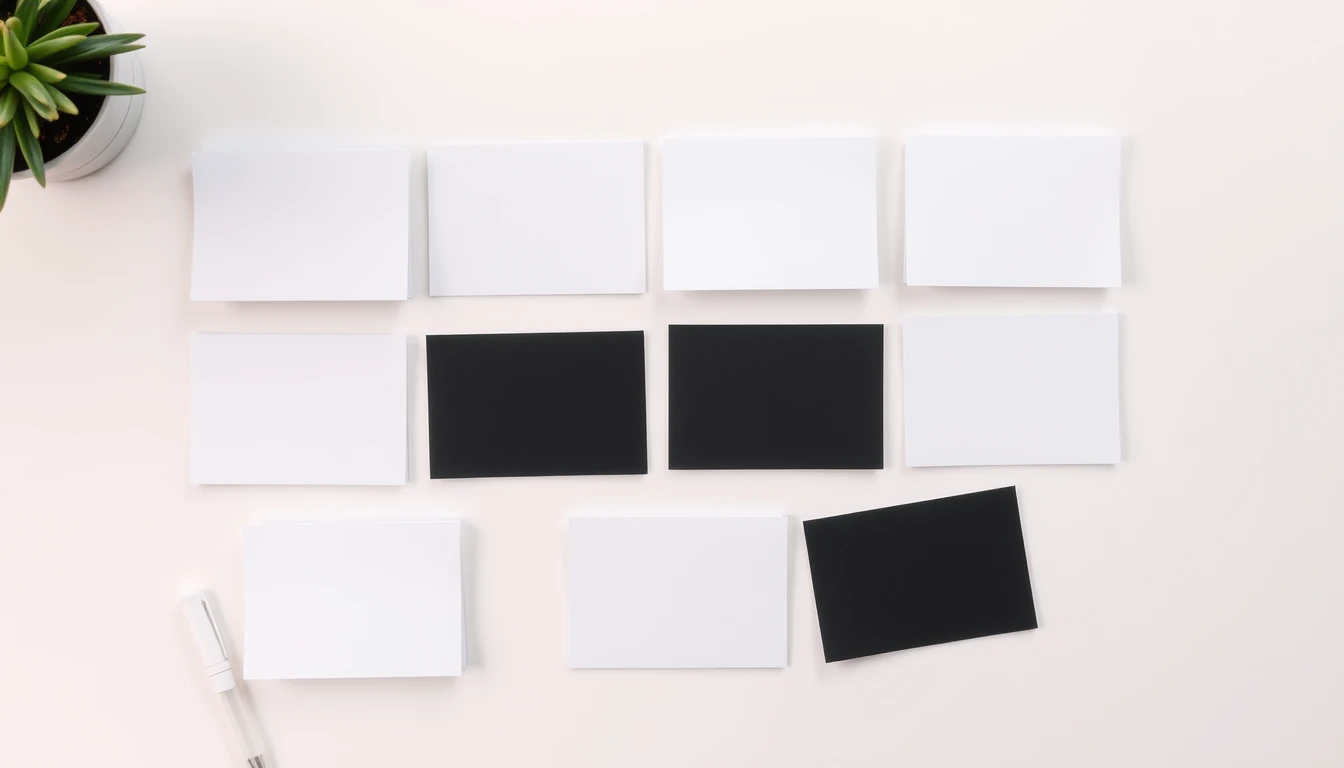 Sorted category cards arranged on a desk representing business category selection