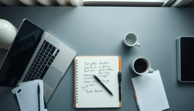 A desk with a laptop and notepad used for auditing business listings