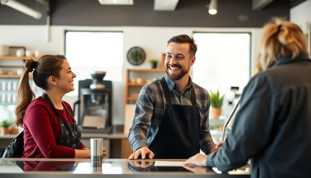 A business owner talking with a happy customer