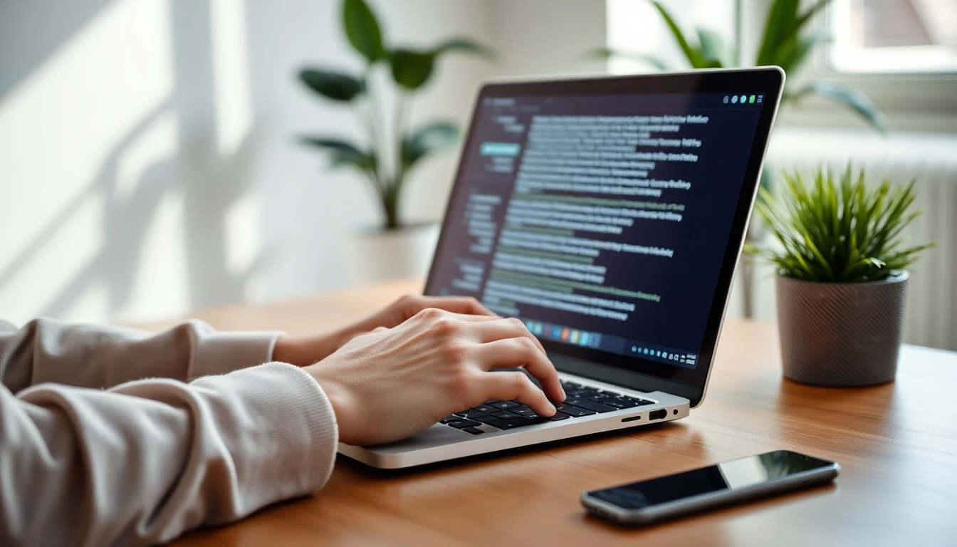 Someone typing a reply on a laptop at a desk