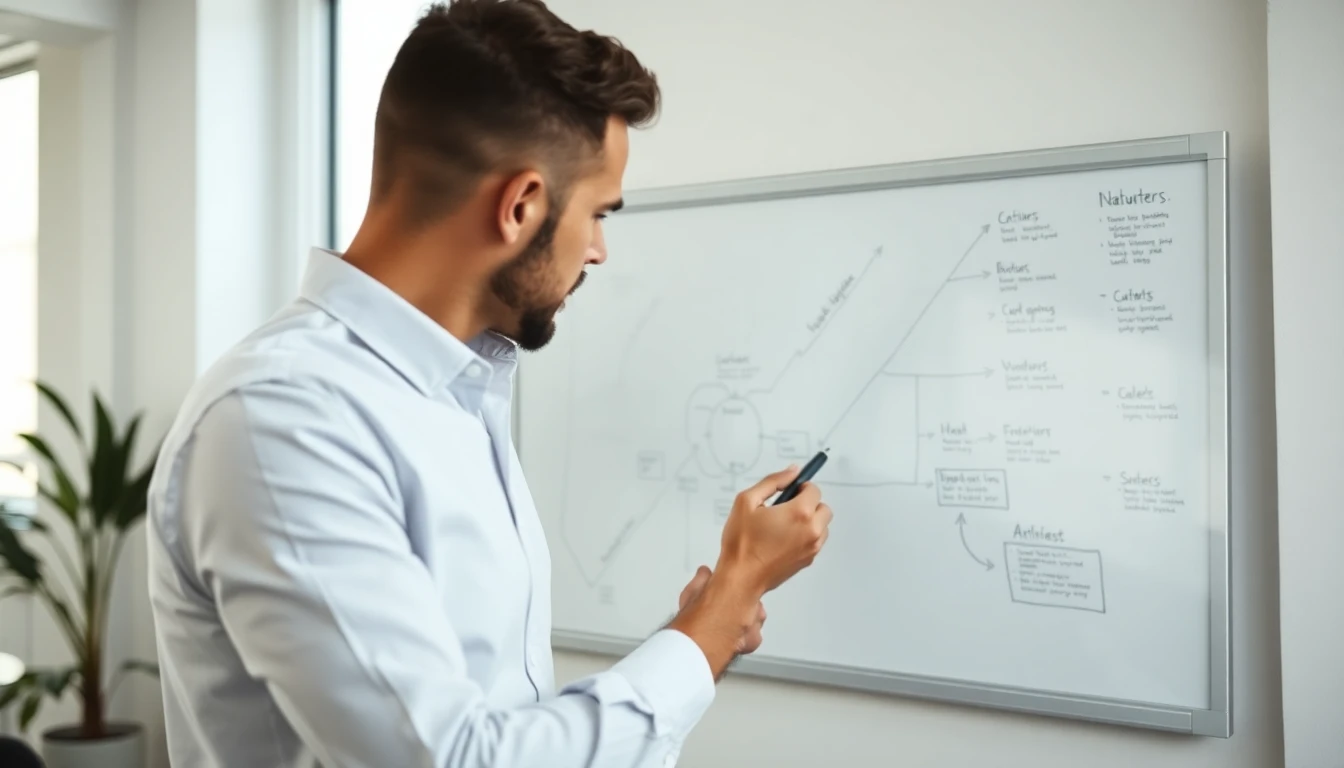 A strategist mapping content types on a whiteboard